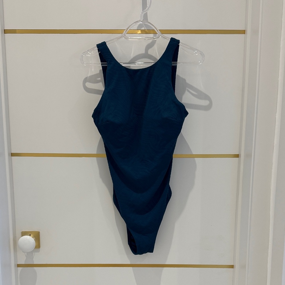 Shade & Shore Teal High-Neck Jacquard Print One-Piece Swimsuit Small (4-6) NWOT‎ - Picture 4 of 11